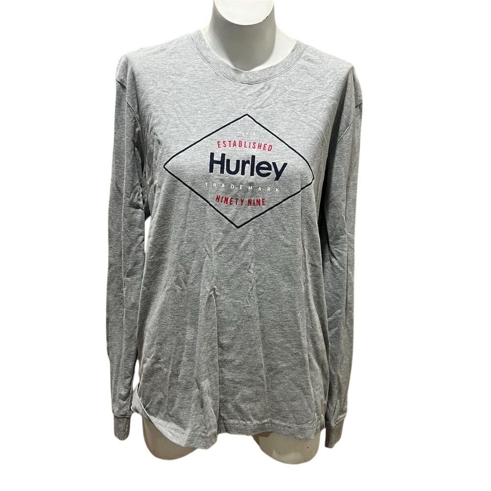 Hurley Men's Long Sleeve Graphic Tee Gray Size Large Casual Fashion